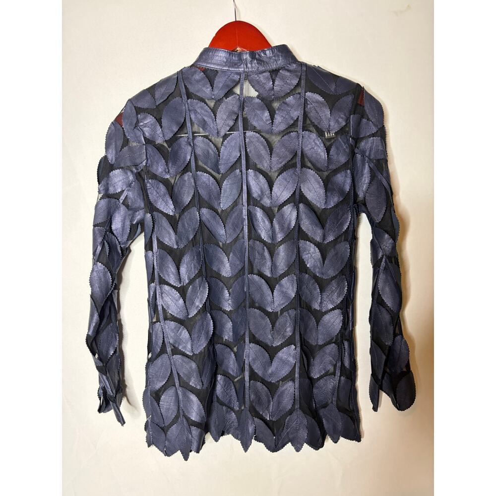 By Belgin Francis Navy blue Leather Leaf Jacket sz M - Picture 5 of 9